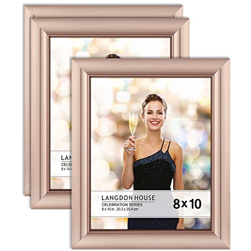 Langdon House 10x8 Bilderrahmen (Roségold, 3er-Pack), zeitgenössische Glam-Fotorahmen 10 x 8, Wandhalterung oder Tischplatte, Celebration Collection von Langdon House