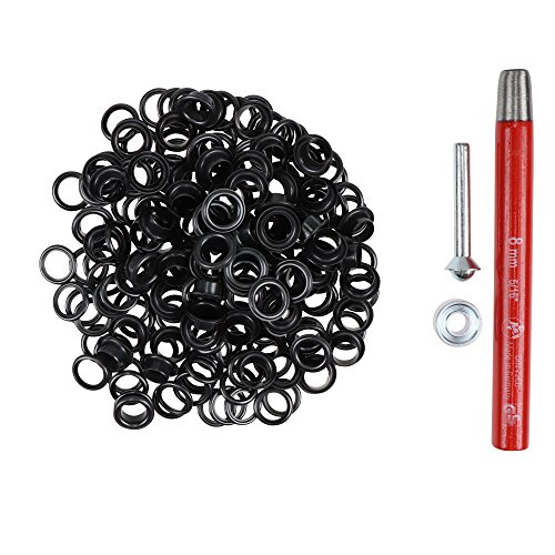100 Stück Metall Ösen rostfrei (Eyelet) mit Scheiben 8 mm + Locheisen + Ösenwerkzeug (brüniert) von Langlauf Schuhbedarf