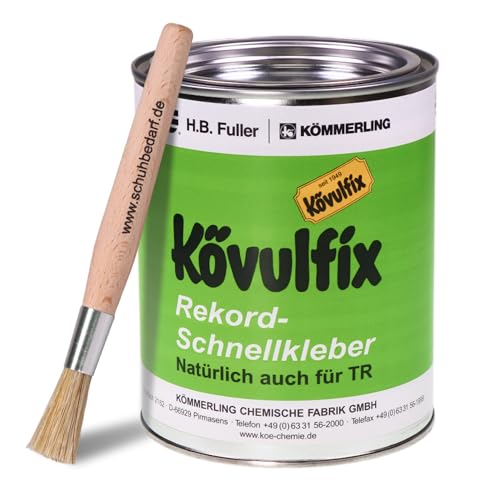 Kövulfix Kontaktkleber - Extragroße Dose Veganer Kraftkleber - 600g Kövulfix Rekord Schuhkleber extra stark wasserfest mit Klebstoffpinsel - der flexible Sohlenkleber Lederkleber made in Germany von Langlauf Schuhbedarf