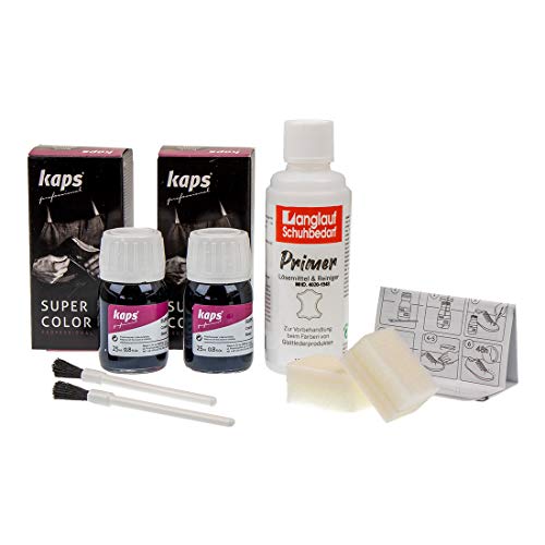 Kaps Super Color Lederfarbe 2 x 25ml + 100ml acetonfreier Primer Lederreiniger (natur) von Langlauf Schuhbedarf® von Langlauf Schuhbedarf