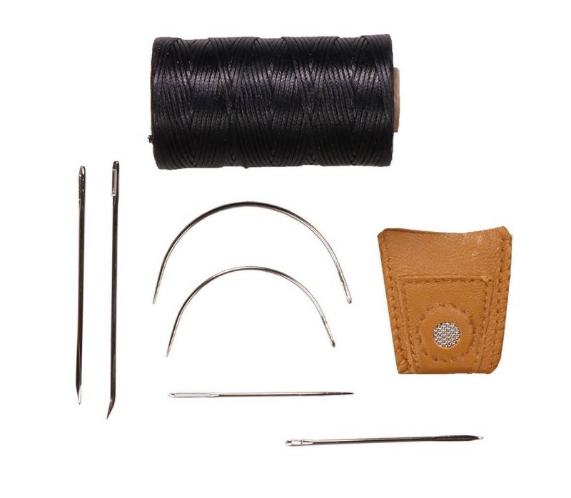 Langlauf Schuhbedarf Ledernähset mit 6tlg Nadelsortiment & Fingerhut + Ledergarn Nähgarn, (Nähset, 3-St., praktisches Nähset für Leder und Polster), Sicher, stabil, langlebig – Für höchste Ansprüche von Langlauf Schuhbedarf