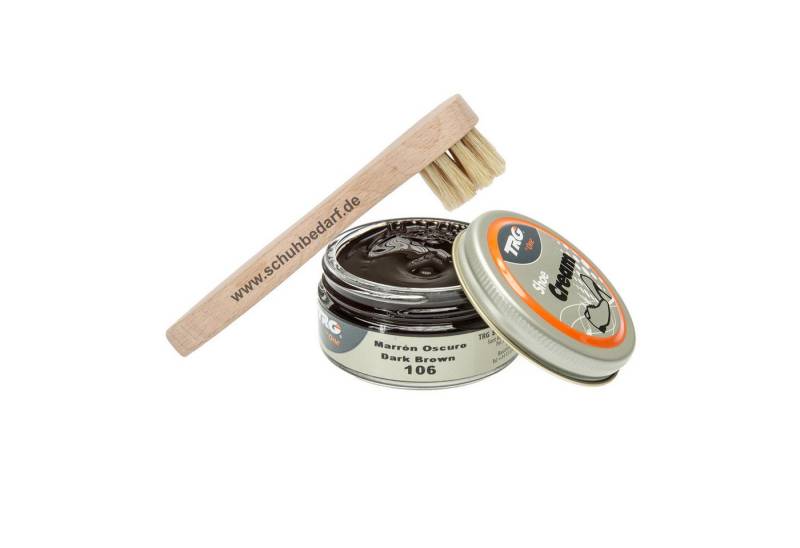 Langlauf Schuhbedarf TRG Schuhcreme Glastiegel + Auftragsbürste dunkelbraun 106 Schuhcreme, Glastiegel, 50 ml von Langlauf Schuhbedarf