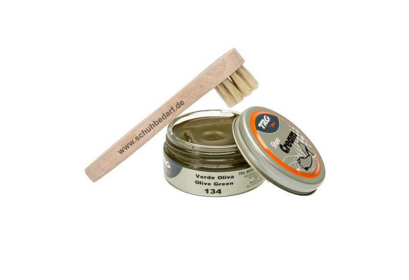 Langlauf Schuhbedarf TRG Schuhcreme Glastiegel + Auftragsbürste olivgrün 134 Schuhcreme, Glastiegel, 50 ml von Langlauf Schuhbedarf