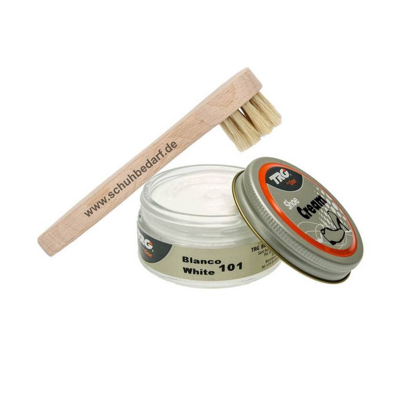 Langlauf Schuhbedarf TRG Schuhcreme Glastiegel + Auftragsbürste weiss 101 Schuhcreme, Glastiegel, 50 ml von Langlauf Schuhbedarf