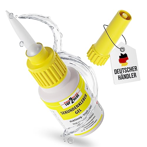 Sekundenkleber GEL 20 g extra starker & flexibler Superkleber, günstiges stoß- & wasserresistentes Sekundenkleber Gel - wasserfest, hitzebeständig, schnell trocknend für Holz Metall Porzellan Top2Glue von Langlauf Schuhbedarf