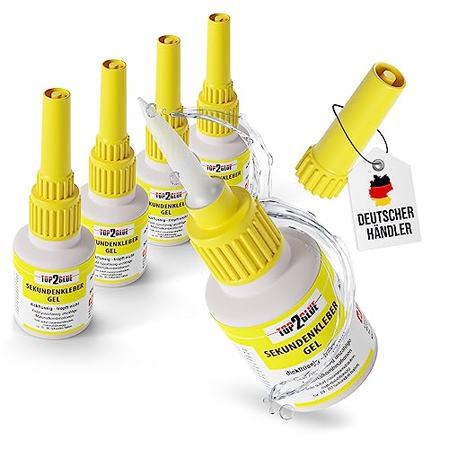 Sekundenkleber Gel 5 x 50g - Top2Glue Alleskleber extra stark wasserfest, hitzebeständig, schnell trocknend - Super Glue zum Verkleben von Holz, Kunstoff, Metall Industriekleber (5 Flaschen) von Langlauf Schuhbedarf