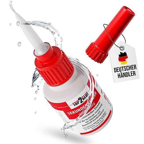 TOP2GLUE Sekundenkleber extra stark dünnflüssig 50g, hitzebeständig und wasserfest,Industriequalität für Handwerk Haushalt Hobby Modellbau Superkleber (1 Flasche) von Langlauf Schuhbedarf