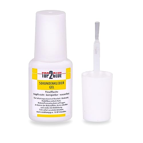 Top2Glue Sekundenkleber Alleskleber extra stark GEL 10g in der praktischen Pinselflasche - Nagelkleber - Tip Kleber - Bastelkleber - Atomkleber - Kunststoffkleber wasserfest (1 Flasche) von Langlauf Schuhbedarf