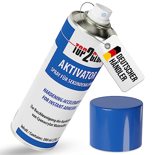 Top2Glue Sekundenkleber Aktivator Spray 200ml - Aerosol Sprühdose für blitzschnelles Aushärten von Sekundenklebern - Atomkleber - Aushärtungsbeschleuniger - Superkleber - Blitzkleber (1 Dose) von Langlauf Schuhbedarf