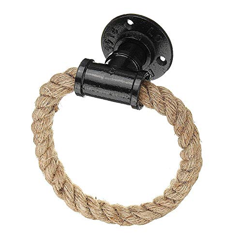 Lankater 1pc Wand Handtuchring, Weinlese Handtuch Ring, Gusseisen Wand Handtuchhalter Hanfschnur, Industrie Stil, Badezimmer Wc-Seil-Rack Lankater 1pc Wand Handtuchring, Weinlese Handtuch Ring, Gusseisen Wand Handtuchhalter Hanfschnur, Industrie Stil, Badezimmer Wc-Seil-Rack von Lankater