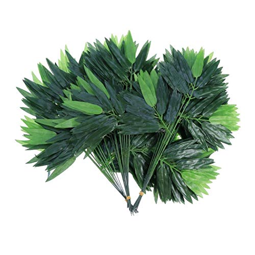 Lankater 50 Pcs Artificial Green Bamboo Leaves Green Plants Greenery Leaves for Home Hotel Office Decoration von Lankater