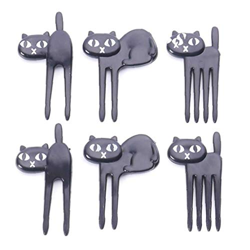 Lankater 6pcs Mini Tier Gabel Frucht Wählt Nette Karikatur-Katze Kinder Gabel Bento-dekor-zubehör Schwarz Farbe von Lankater