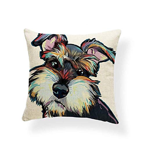 Lankater Zwergschnauzer Kissenbezug, 1 Stück Netter Hund Baumwolle Leinen Dekokissen Fall-Abdeckung Für Sofa-Bett Hauptdekoration, 18" X 18" (45cm X 45cm) von Lankater