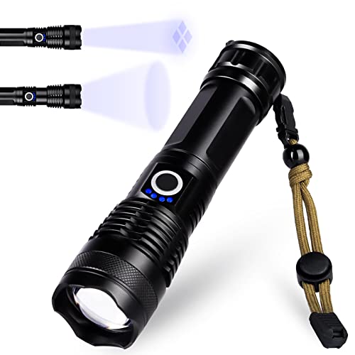 Lanlelin Teleskopzoom Led Taschenlampe, Type-C Aufladbar Taktische Taschenlampen Extrem Hell, batteriebetrieben, 5 Lichtmodi, Wasserdicht, für Camping Wandern Notfälle Geschenk von Lanlelin