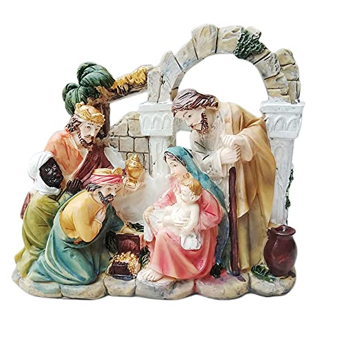 Lanlousy Ornament Szene Weihnachts Krippe Figuren Baby Krippe Miniaturen Ornament Harz Weihnachts Geschenk Wohnkultur A von Lanlousy