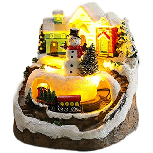 Lanlousy Weihnachtsdorf-HäUser-Sets Rotierende -Display-Figuren LED-Leuchten Musikalische Weihnachtsfeiertags-Dekoration Schneemann von Lanlousy