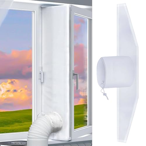 Klimaanlage Fensterabdichtung | Tragbares AC Fensterdichtung für Klimageräte, Wäschetrockner, Ablufttrockne | Hot Air Stop Geeignet für Flügelfenster mit Kordelzug und Klebeverschluss (400cm) von Lanmijia