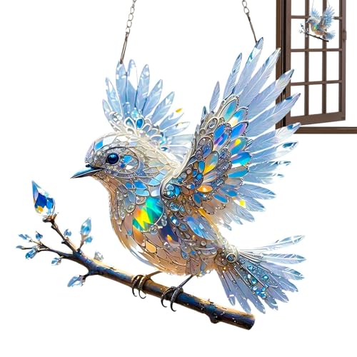 Sonnenfänger Garten Kristall Blauvogel, 2D Acryl Buntglas Hummingbird Deko, Gartendeko Vogel Sun Catcher Fensterdekoration Für Fensteraufhängung Innenbereich Und Außenbereich20x20x2cm von Lanmijia