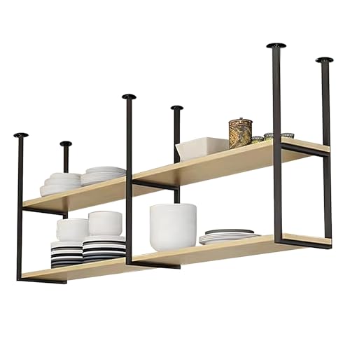 An der Decke montierte schwebende Regale | 2-stöckiges Deckenregal, Weinregal, hängendes Bücherregal | Wanddekoration, Küchenregal, Blumentopfständer für Restaurantbar(140x30x80cm) von Lanmmraifc