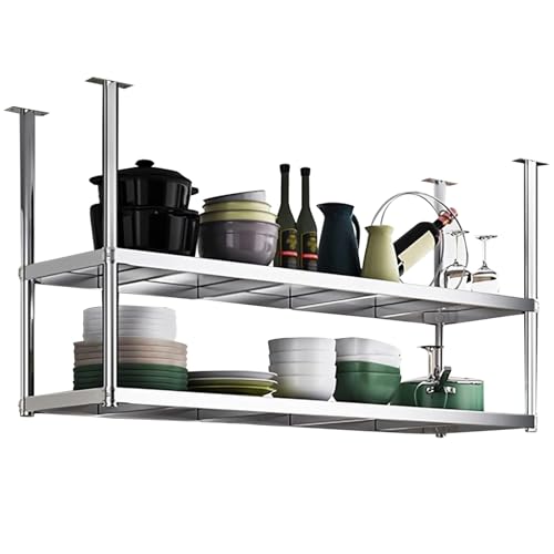 An der Decke montiertes Regal, schwebendes Lagerregal, 2-stufiges Küchenorganisationsregal aus Edelstahl für Pflanzen und Blumentöpfe, Ausstellungsregale für Bar-Restaurants(120x35x80cm) von Lanmmraifc