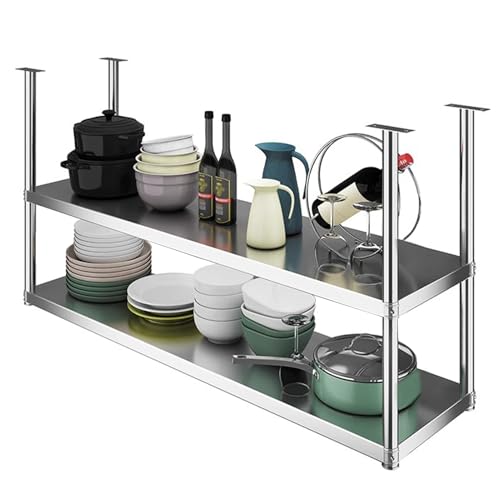 Deckenhängeregale aus Edelstahl, Robustes 2-lagiges schwebendes Regal, hängendes Lagerregal, Wandregal, Pflanzen- und Blumentopfständer für Wohnzimmer, Bars, Küche(110x35x80cm) von Lanmmraifc
