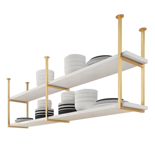 Dekorative Deckenregale, 2-lagige schwebende Industrieregale, Weinregal zur Küchenaufbewahrung, Pflanzenregal mit Metallrahmen und Blumentopfständer für Restaurantbar(80x30x80cm) von Lanmmraifc