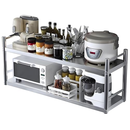 Edelstahlregal – 2-stufige kommerzielle Lagerregale zur Wandmontage für Gastronomiezwecke für Restaurant, Küche, Zuhause – Metall-Organizer für Töpfe und Pfannen mit Seitenschutz(150X30X55cm) von Lanmmraifc