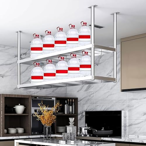 Hängende Schwebende Regale Aus Edelstahl, An Der Decke Montiertes Geschirrregal Für Die Küche, 2-stufiges Ausstellungsregal Für Deckendekorationen, Weinhalter Für Bars, Wohnzimmer(70x35x80cm) von Lanmmraifc