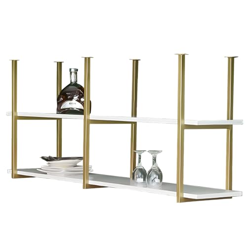 Hängende Schweberegale für die Decke, Weinflaschenregal mit Metallrahmen und Eisenrahmen an der Decke, industrielles 2-lagiges Wandregal für die Küchenaufbewahrung als Heimdekoration(120x30x80cm) von Lanmmraifc