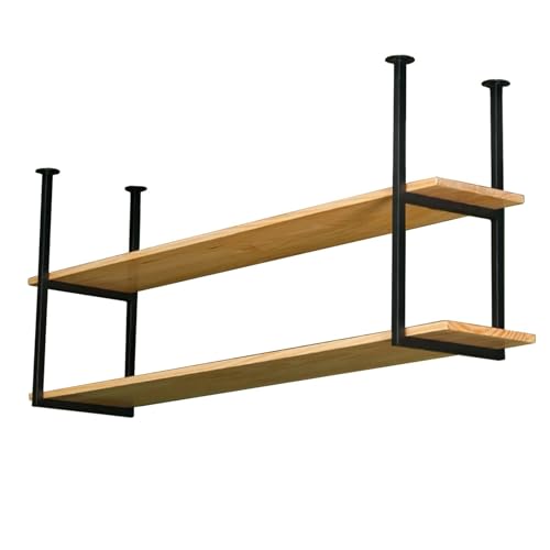 Industrielle Deckenregale, Hängeregal aus schwarzem Metall und Eisen, 2-lagiges Lagerregal, Ausstellungsregale für schwebende Dekorationen aus Holz für die Küchenbar im Schrank(80x30x80cm) von Lanmmraifc