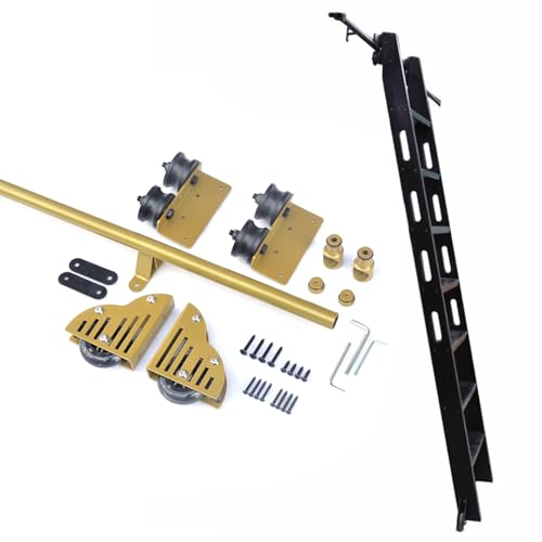 Lanmmraifc 3,3-24-Fuß-Gold-Rundrohr-Mobilleiterschiene mit Bodenrollenrädern, verschiebbares Bibliotheksleiter-Hardware-Kit, Gleitrollensystem, Keine Leiter(122cm Gleisbausatz) von Lanmmraifc