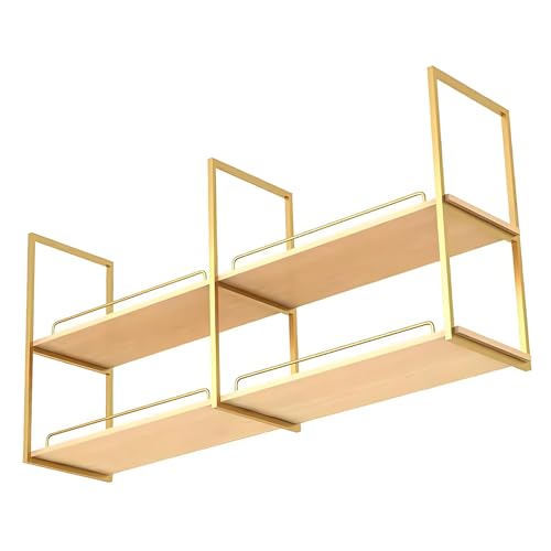 Lanmmraifc An der Decke montierte Regale, Aufbewahrungsregal für Küchentöpfe und Pfannen, schwebendes Wandregal, 2-lagiger hängender Ausstellungsständer aus Holz für die Inneneinrichtung(100x30x80cm) von Lanmmraifc