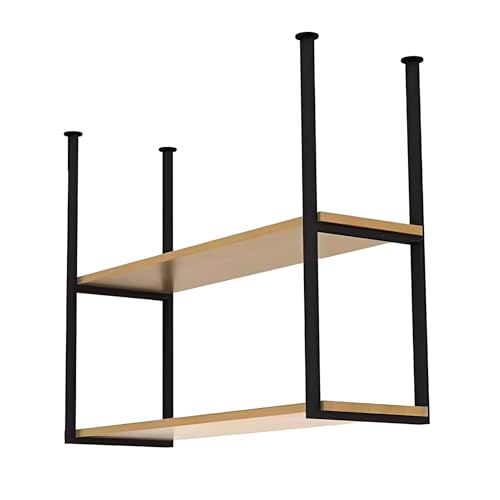 Lanmmraifc An der Decke montierte schwebende Regale, 2-lagiges Holzregal, Küchen-Lagerregal mit hängendem Ausstellungsständer aus Metalleisen für Restaurant, Bar, Heimdekoration(90x30x80cm) von Lanmmraifc