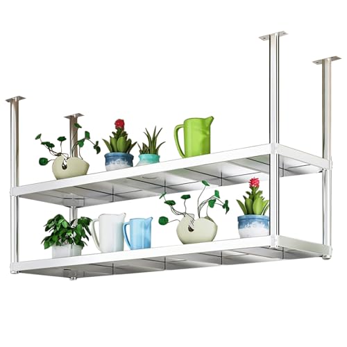 Lanmmraifc Deckenhängeregal, Küchengeschirr-Organizer, Edelstahl, 2-lagig, schwebende Dekorationsregale, Display-Pflanzenregal, Blumentopfständer für Schrank, Restaurant, Bar(110x35x80cm) von Lanmmraifc