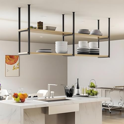 Lanmmraifc Deckenregal, Industrie-Hängeregale, schwebende Küchenregale, Wanddekor-Regale, Pflanzenständer, Topf- und Pfannen-Organizer für Restaurant, Bar, Café(100x30x80cm) von Lanmmraifc