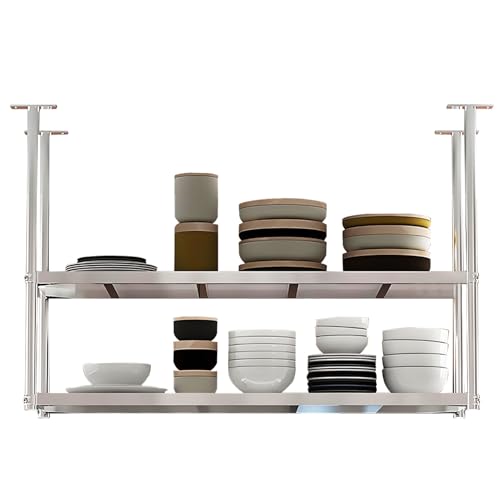 Lanmmraifc Küchen-Aufbewahrungsregal aus Edelstahl, schwebende Regale zur Deckenmontage, 2-lagige Ausstellungsregale für Wanddekorationen für den Organizer von Wohnzimmer-Restaurant-Bars(120x35x80cm) Lanmmraifc Küchen-Aufbewahrungsregal aus Edelstahl, schwebende Regale zur Deckenmontage, 2-lagige Ausstellungsregale für Wanddekorationen für den Organizer von Wohnzimmer-Restaurant-Bars(120x35x80cm) von Lanmmraifc