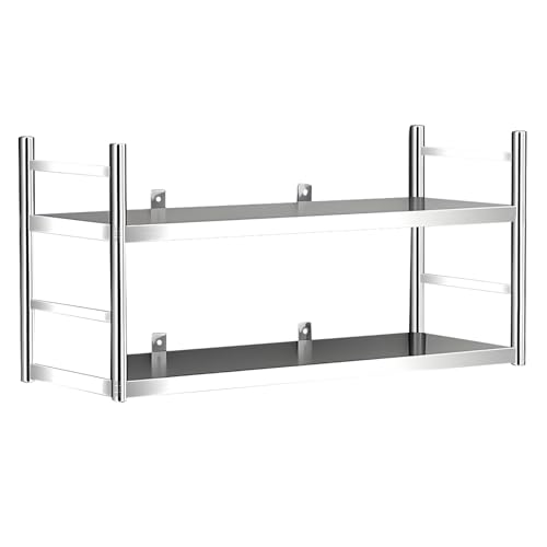 Lanmmraifc Küchenorganisationsregal aus Edelstahl, schwebende Wandregale für die Gastronomie mit Seitenschutz, 2-lagiges Wandtopfregal für Restaurants, Privathaushalte und Hotels(120X30X55cm) von Lanmmraifc