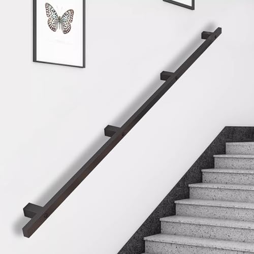 Lanmmraifc Moderner Treppenhandlauf 300–600 cm, schwarz verzinkter Handlauf aus Industrieeisen mit Halterungen für Wandmontage im Innen- und Außenbereich(200cm) von Lanmmraifc