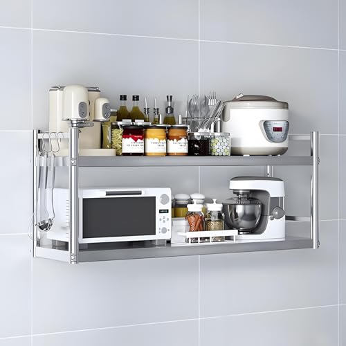 Lanmmraifc Modernes Edelstahlregal – Küchenlagerregale, Wandregal, Catering-Mehrzweck-Organizer, Robustes Schweberegal mit Seitenschutz – maximale Tragkraft 50 kg(100X30X55cm) von Lanmmraifc