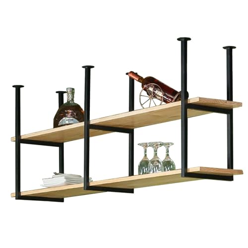 Lanmmraifc Schwebende Regale, Küchenregal, Deckenregal, Weinregal, Blumentopfständer mit Massivholzplatte und Metalleisenrahmen, für Restaurant, Bar(60x30x80cm) von Lanmmraifc