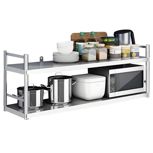 Lanmmraifc Wandmontiertes schwebendes Regal, Edelstahl-Wandregal für gewerbliche Küchen, Catering-Lagerregale mit Seitenschutz für Restaurant, Bar(80X35X55cm) von Lanmmraifc