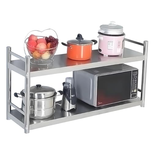 Lanmmraifc Wandmontiertes schwebendes Regal mit Seitenschutz, Edelstahl-Organizer mit 2 Ebenen für Töpfe und Pfannen, Catering-Lagerregale für Restaurant/Bar/Lager(100X30X55cm) von Lanmmraifc