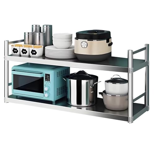 Lanmmraifc Wandregal aus Edelstahl – 80 cm, 100 cm, 120 cm, 150 cm, gewerbliche Gastronomie, Küchenaufbewahrung, Mehrzweck-Organizer, 2-lagiges schwebendes Regal mit Seitenschutz(80X35X55cm) von Lanmmraifc