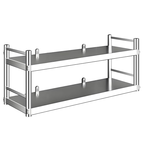 Lanmmraifc Wandregal aus Edelstahl mit Seitenschutz, schwebende Regale mit 2 Ebenen, Küchenregal, Mehrzweck-Organizer für Restaurant, Bar, Waschküche und Zuhause(60X35X55cm) von Lanmmraifc