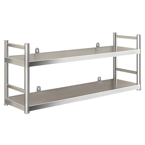 Wandmontierte Küchenregale, robuster 2-stufiger Mehrzweck-Organizer aus Edelstahl, schwebender Regalständer für Aufhängen für Restaurants, Bars und Zuhause(60X30X55cm) von Lanmmraifc