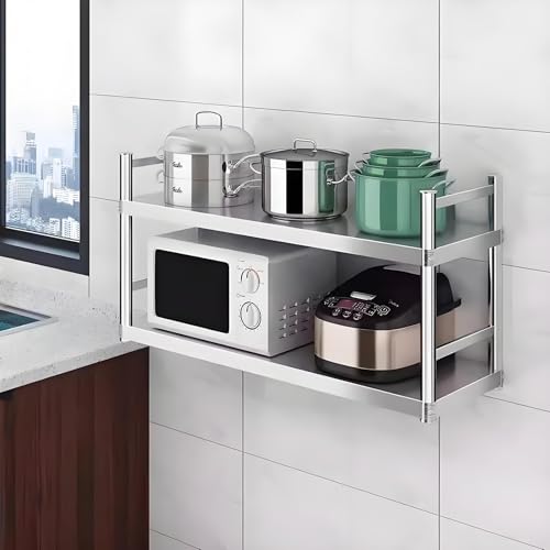 Wandregal aus Edelstahl, Metall, Edelstahl, für Küche und Gastronomie, Lagerregale mit Seitenschutz, Wandmontiertes schwebendes Regal für Restaurant, Bar, Zuhause, Wäscherei(90X30X55cm) von Lanmmraifc