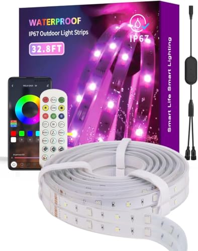 Lanmonlily 10M LED Strip Outdoor, RGBW Smart 24V Led Streifen Aussenbereich, IP67 Wasserdicht LED Lichtband, Musik-Synchronisation, LED Band Außen für Garten, Party, Zaun, Pool Dekor, 2x5m von Lanmonlily