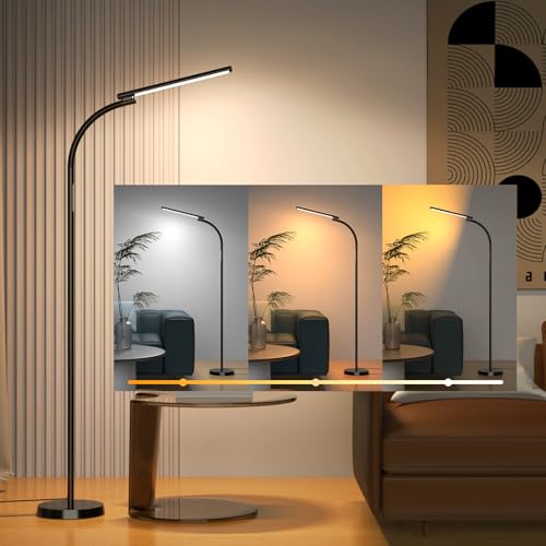 Lanmonlily Moderne LED-Stehlampe - 10W dimmbare Stehlampe, mit Fernbedienung, schwarzem Schwanenhals-Design, 360° drehbar. Geeignet als Timer-Stehlampe für Wohnzimmer und Schlafzimmer. von Lanmonlily