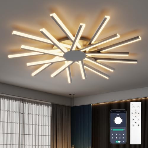 Lanmorn 96cm Deckenlampe Wohnzimmer Groß, Wohnzimmerlampe Decke with 18 LEDs, 126W, Dimmbar Ultrahell, Moderne Deckenbeleuchtung mit Fernbedienung, Schwarz von Lanmorn
