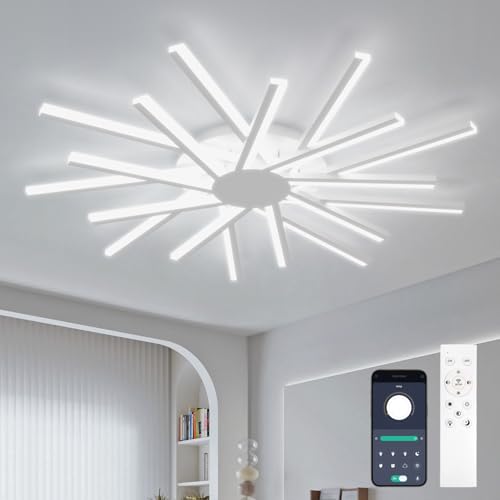 Lanmorn 96cm Deckenlampe Wohnzimmer Groß, Wohnzimmerlampe Decke with 18 LEDs, 126W, Dimmbar Ultrahell, Moderne Deckenbeleuchtung mit Fernbedienung, Weiß von Lanmorn